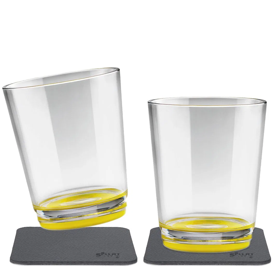 S025-0505-2 – SILWY MAGNET Drinking Glass, Magnetic Glass Clear With Yellow Bottom Plastic 8.5 Ounce BPA Free Set Of ...